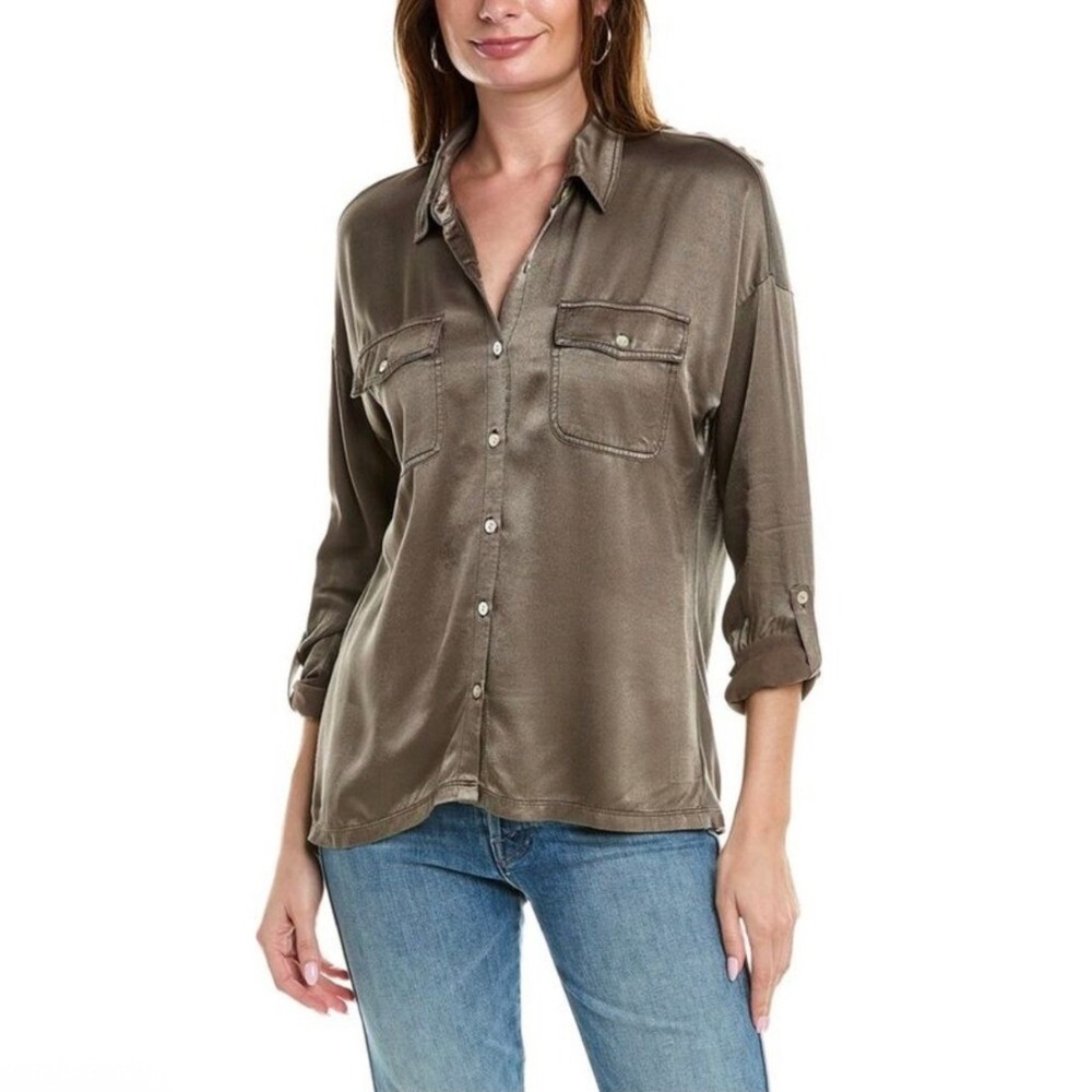 XCVI Women's Ludolf Roll-cuff Button-up Top Olive Small